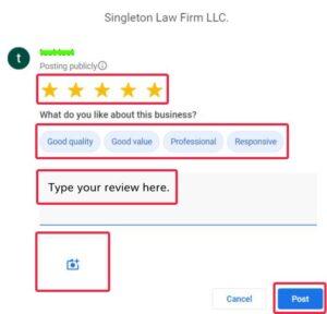 Write a GBP review - rating stars screen