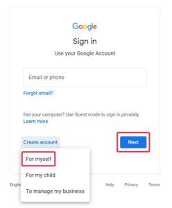 The steps for leaving a GBP review without a Gmail account - create account screen