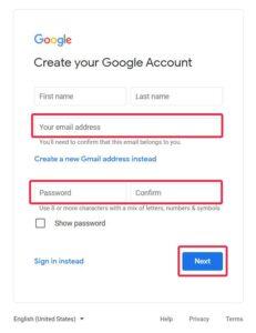 Step-by-step instructions on how to leave a GBP review without a Gmail account - add your existing email address