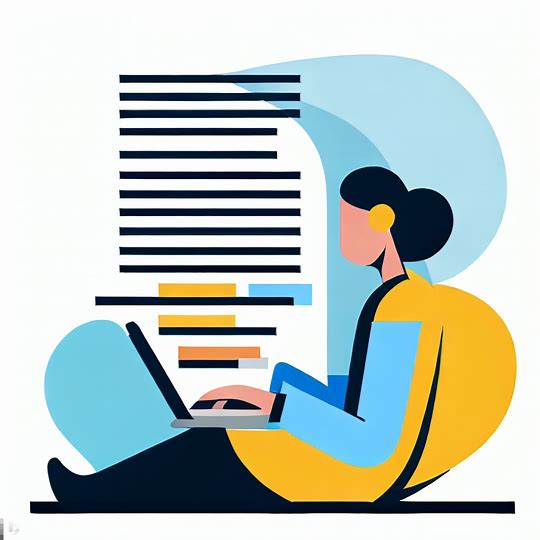Illustration of woman typing content on a laptop