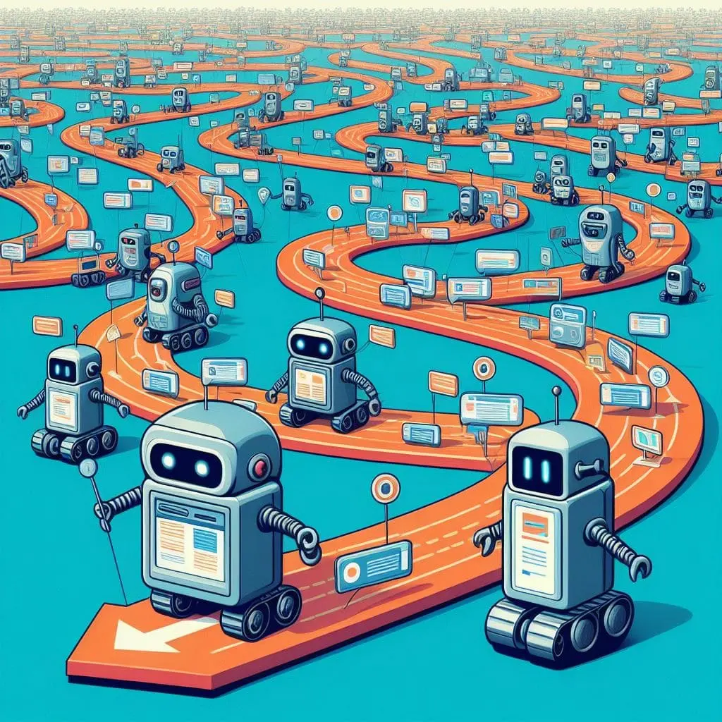 Dall E generated image representing bots crawling the internet