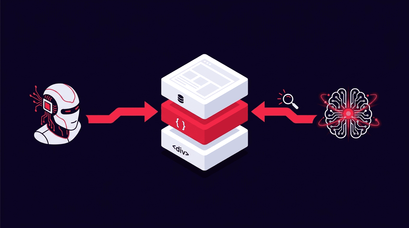 Website architecture for AI search - flat vector illustration showing site structure and content hierarchy for AI visibility